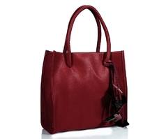 Red Faux Leather Tote Bag with Charm Detail