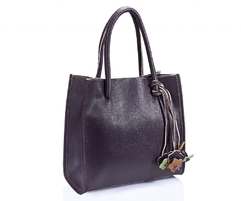 Purple Faux Leather Tote Bag with Charm Detail