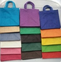 3 x Luxury Jute Gift  Bag 20 x 20 cm - Natural and Colours