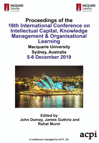 ICICKM 2019 - Proceedings of the 16th International Conference on Intellectual Capital, Knowledge Management & Organisational Learning PRINT VERSION