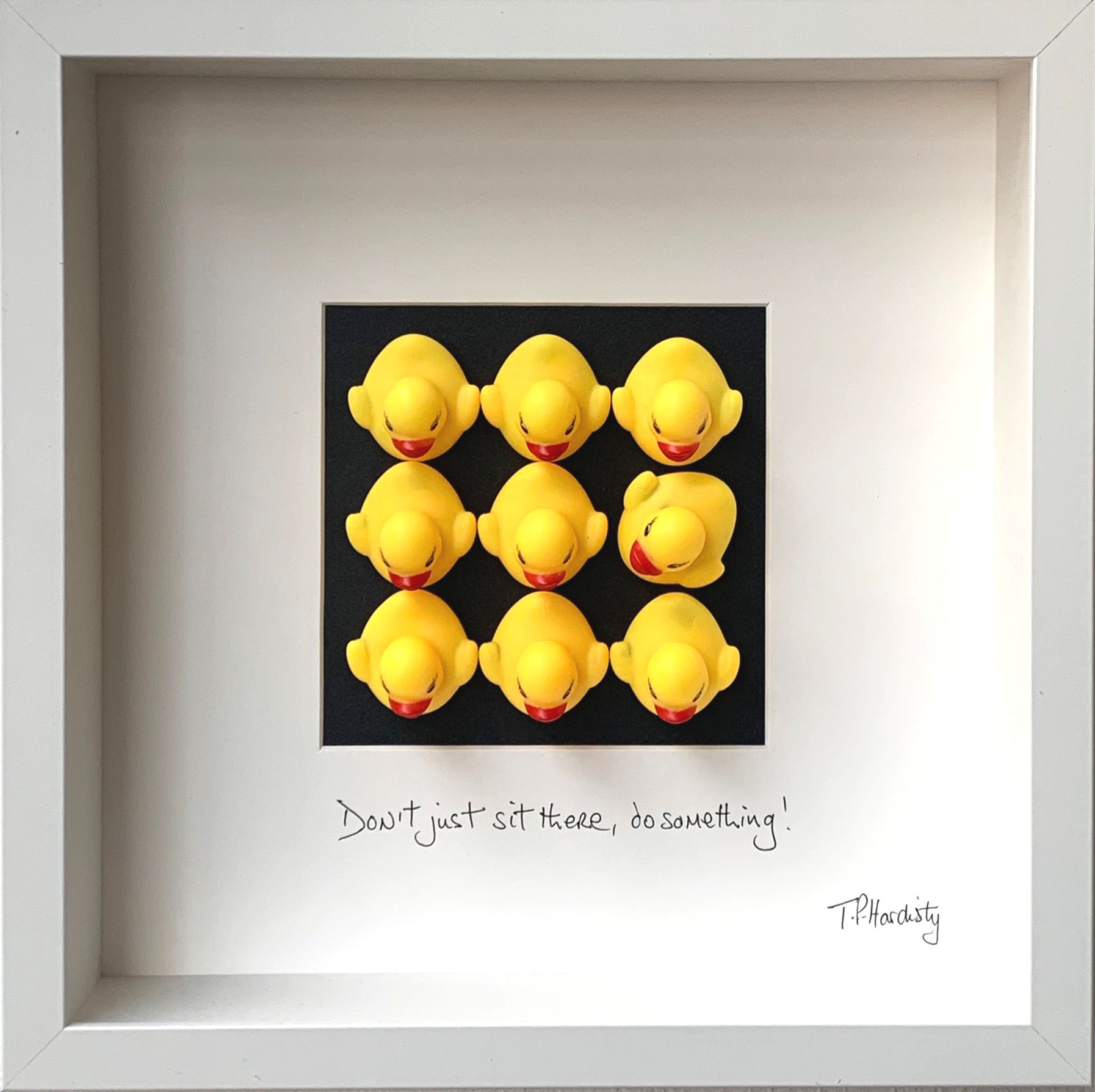 9 yellow duck toys having a conversation