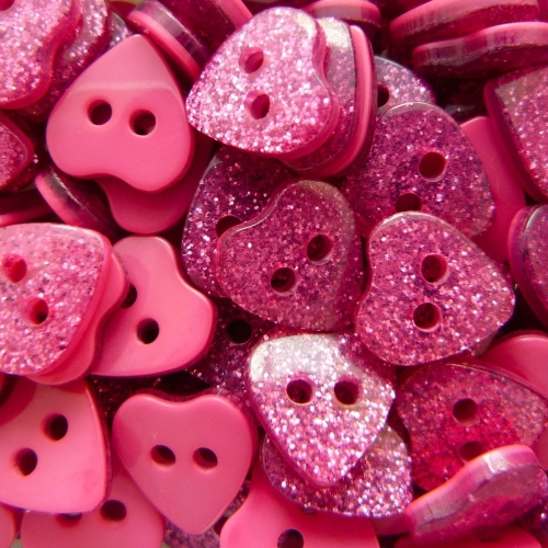 12mm Glitter Heart Buttons - Fuchsia