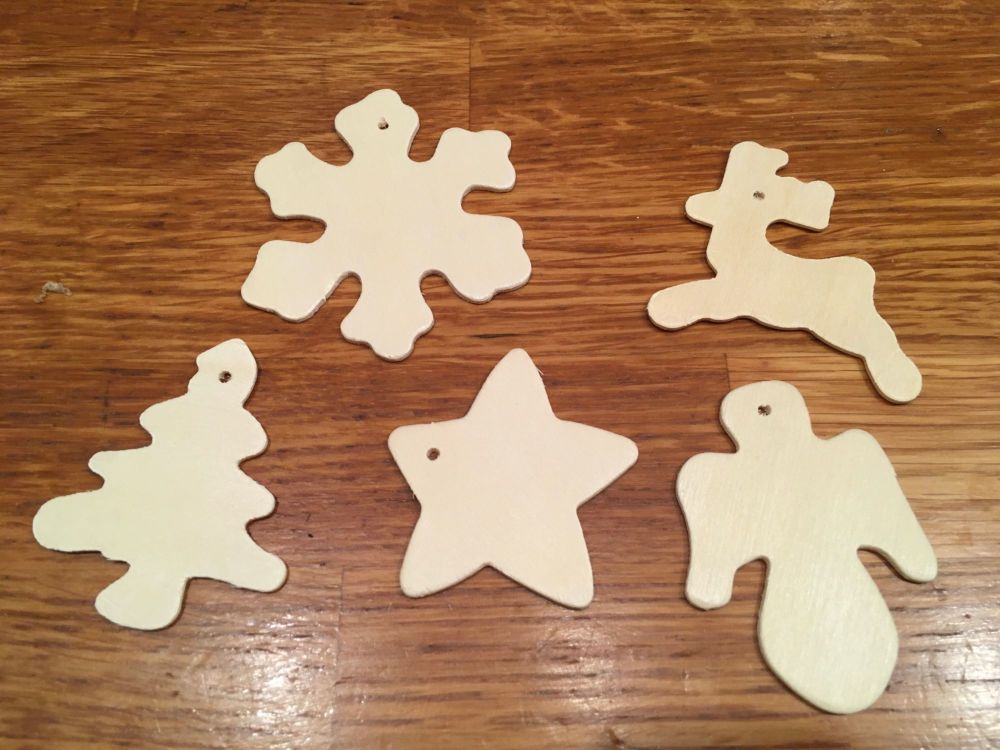 Paint your own Christmas Wooden Decorations, set of 5