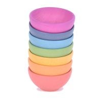 Rainbow Wooden Bowls, Set of 7