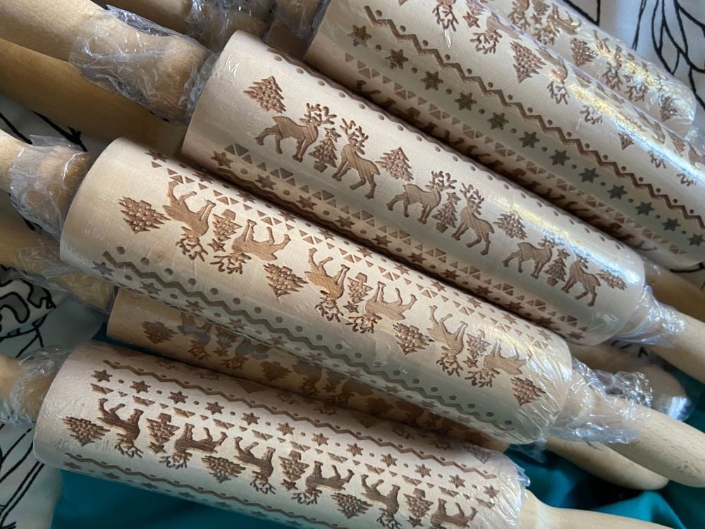Wooden Christmas Pattern Rolling Pin