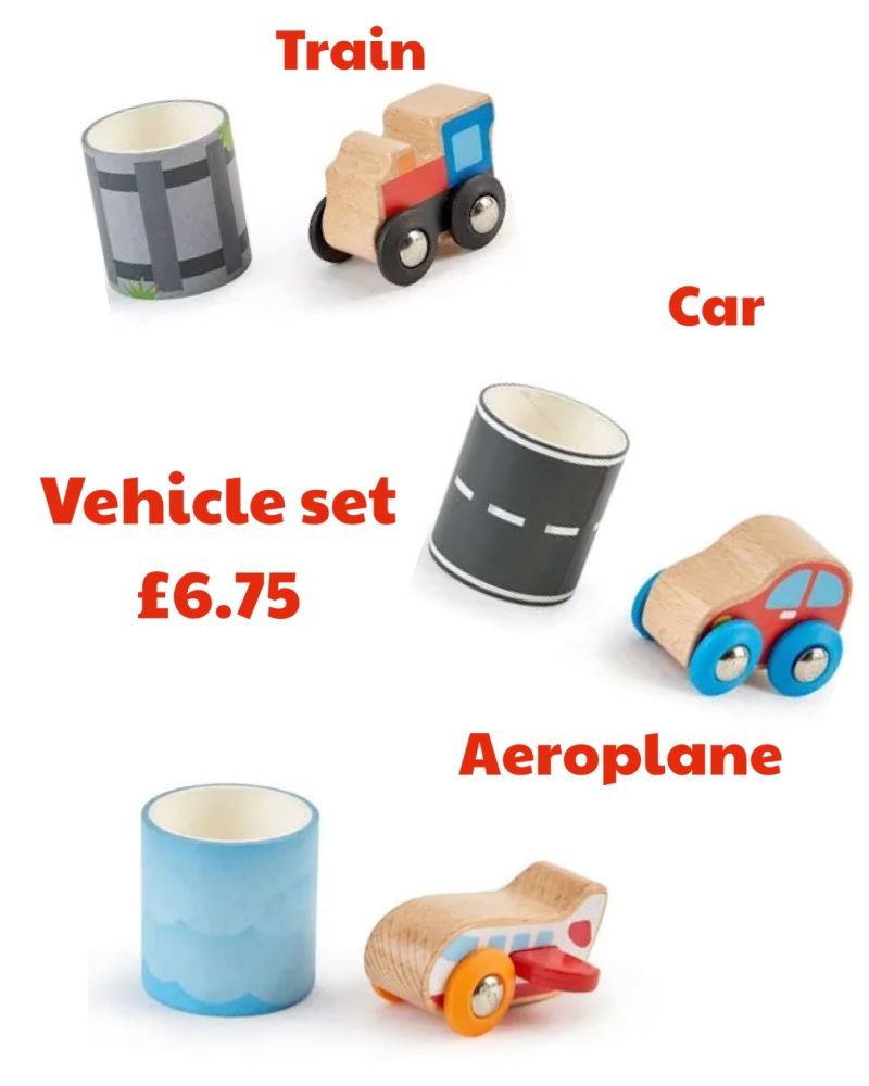 Vehicle Set - Car, Train and Aeroplane plus Tape