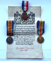 Battle of The Somme Casualty 1914/15 Trio and Scroll to Pte J A Clark Essex R