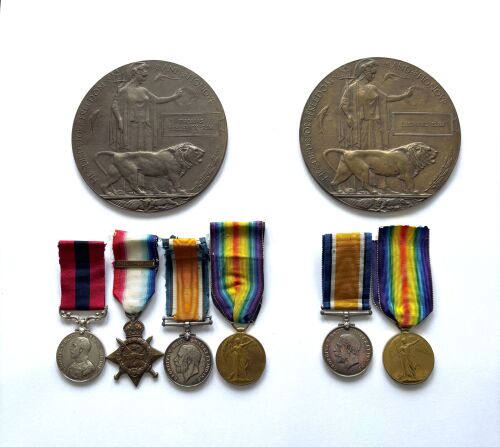 A Casualty 1914 DCM group WO Slim Worc Regt / Brothers pair and Plaque KIA 