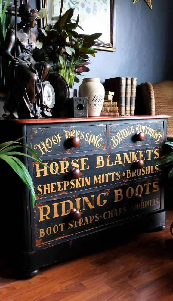 Restored & Redesigned Victorian Chest of Drawers Equestrian Style Antique Advertising