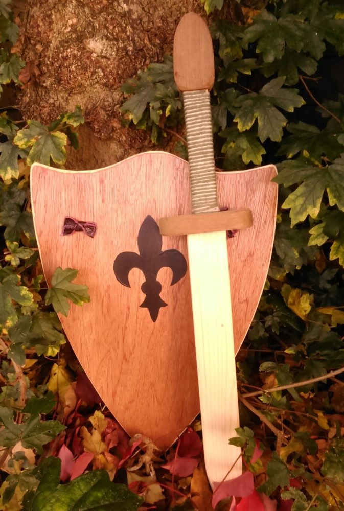 Hand crafted large sword & shield, made in England from Reclaimed pine