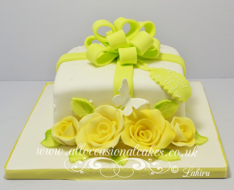 lime green ribbon parcel cake