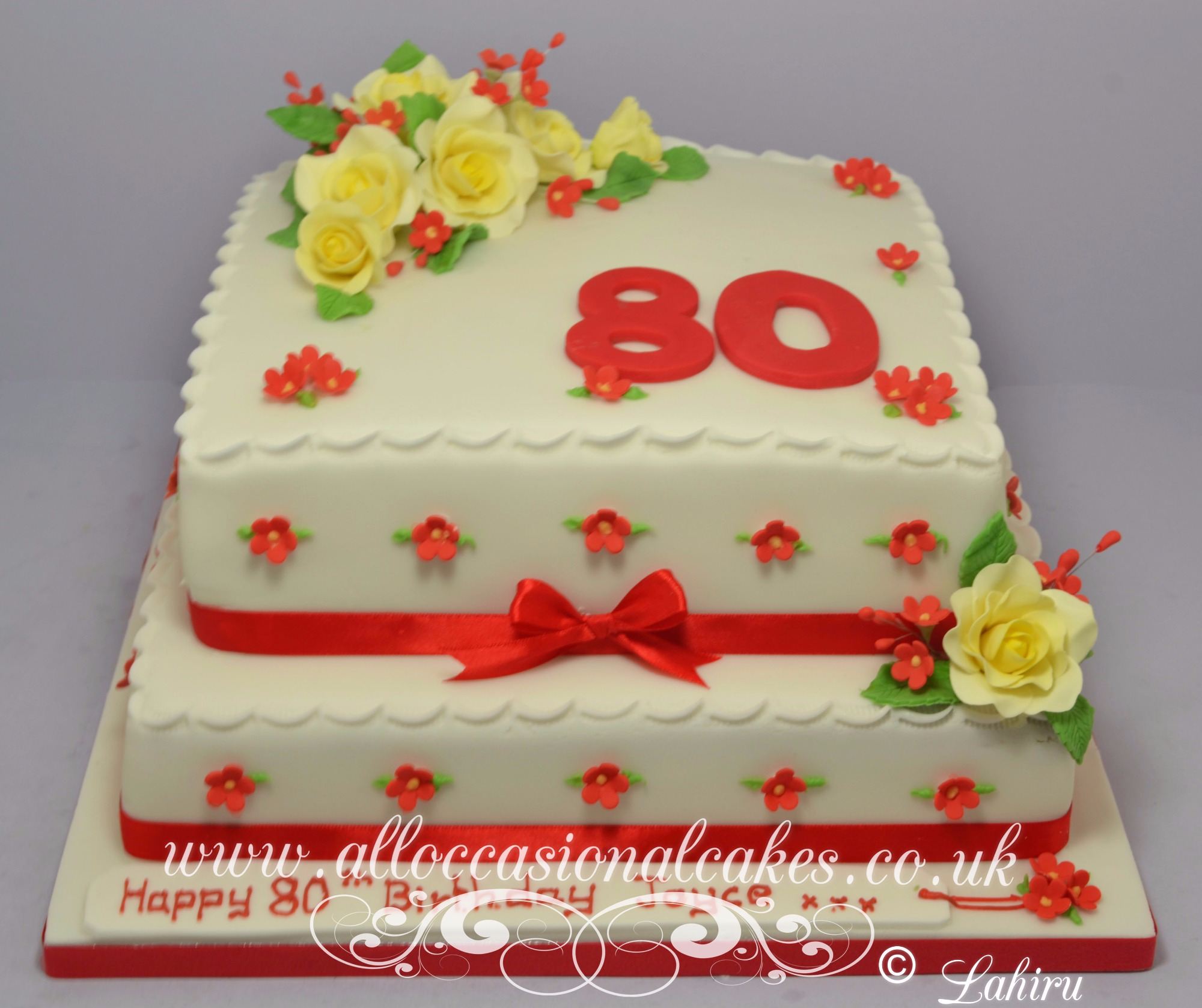 red and yellow 80th birthday cakered and yellow 80th birthday cake