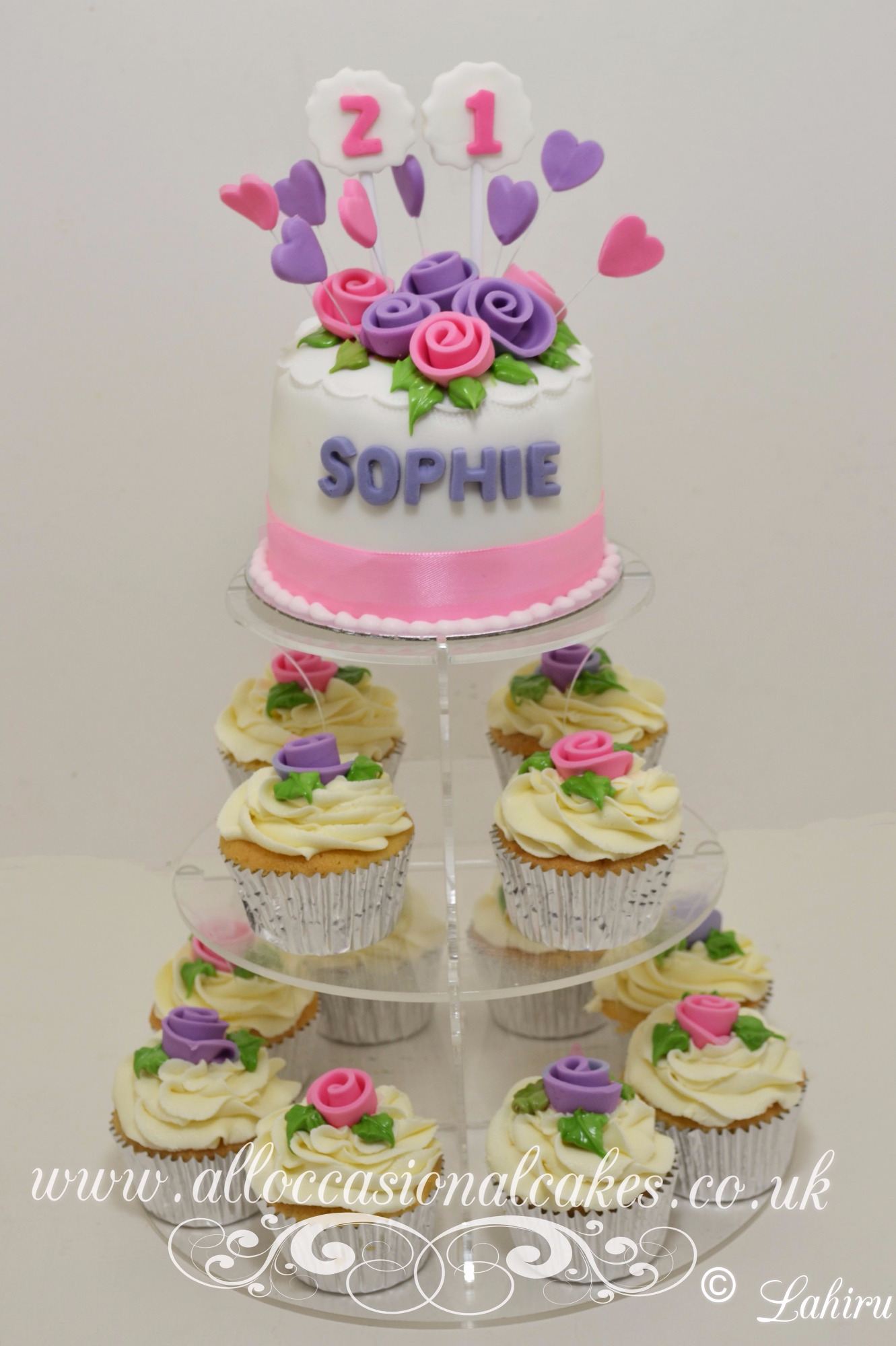 pink and lilac rose cupcakes