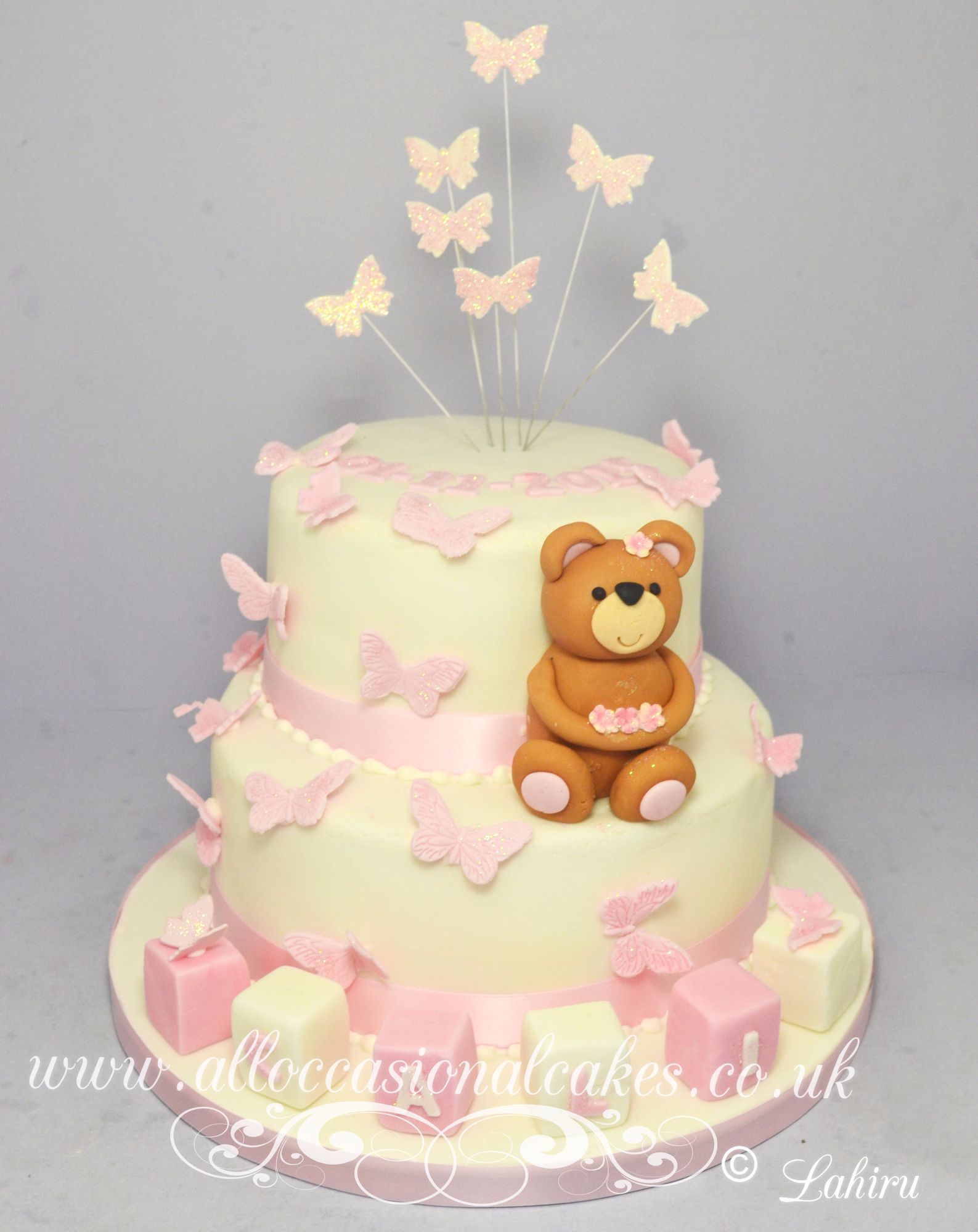 teddy bear with butterfly cake