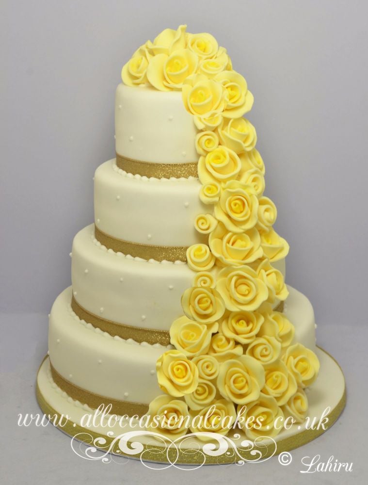 yellow rose cascade wedding cake