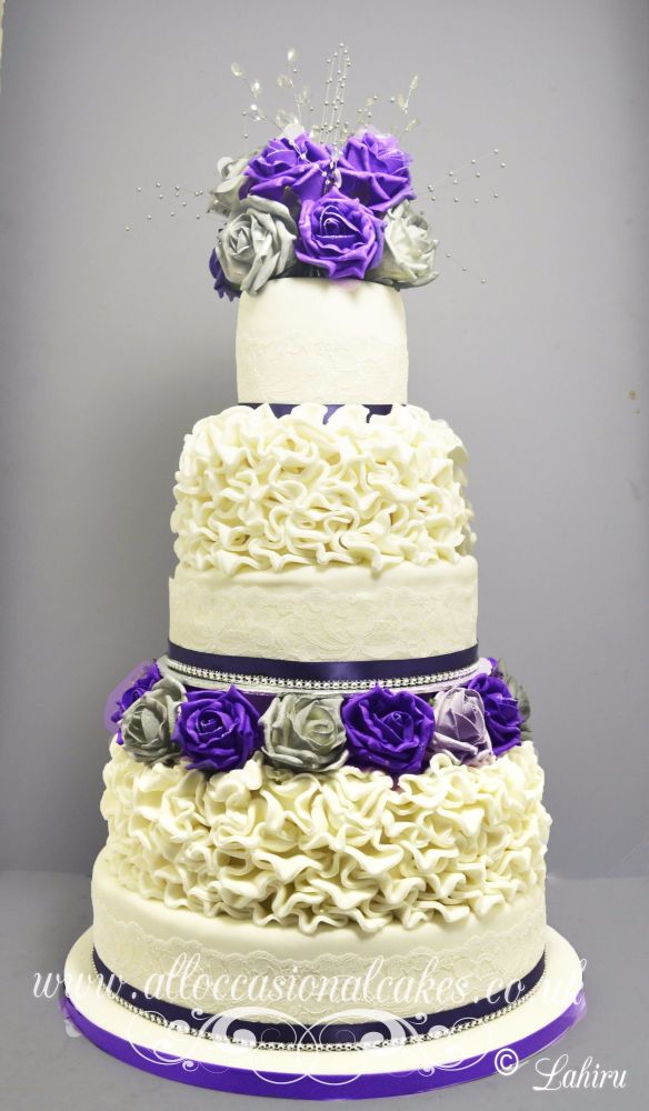 Purple and Silver Rose Wedding Cakes