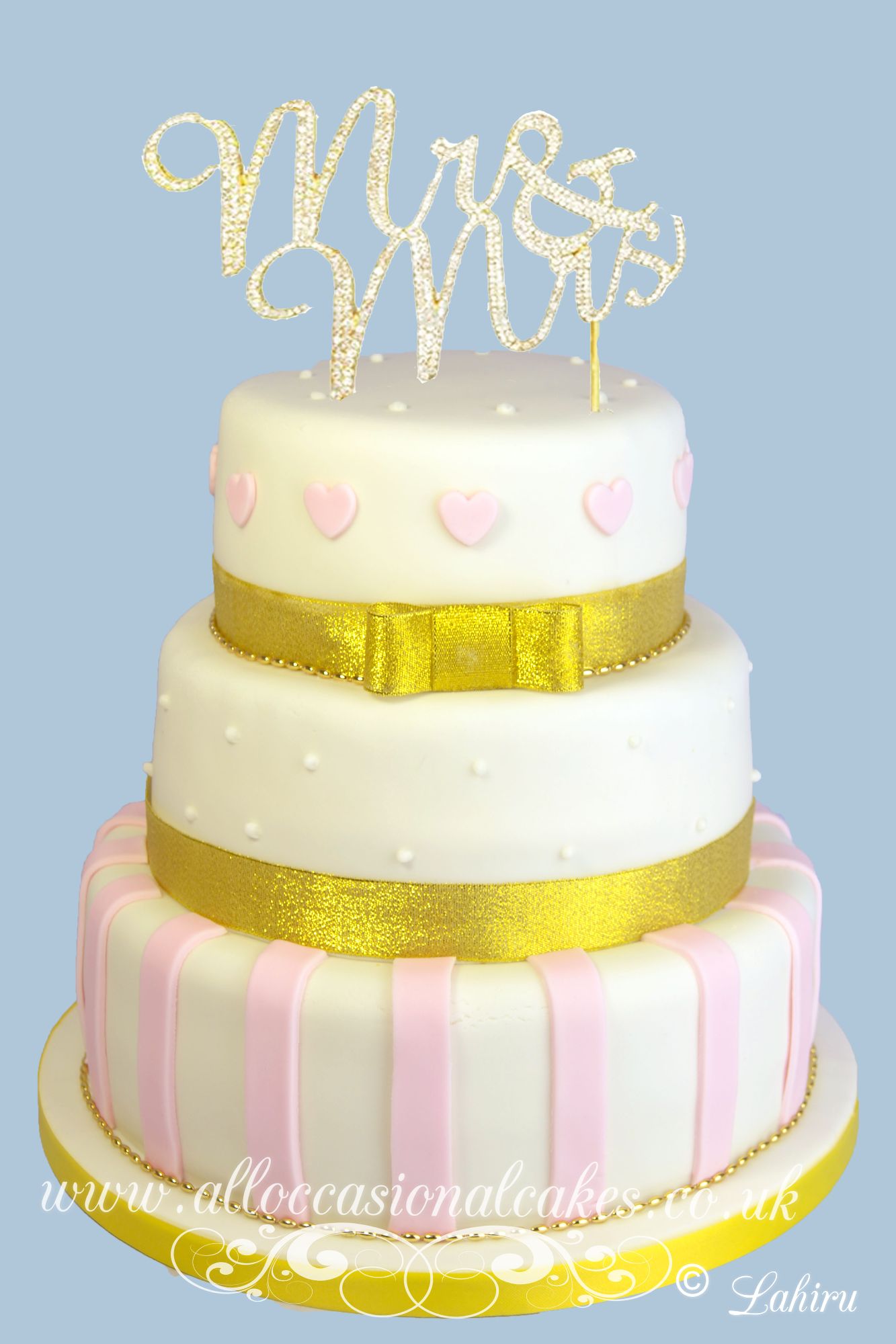 Pink & gold Mr&Mrs wedding cake bristol