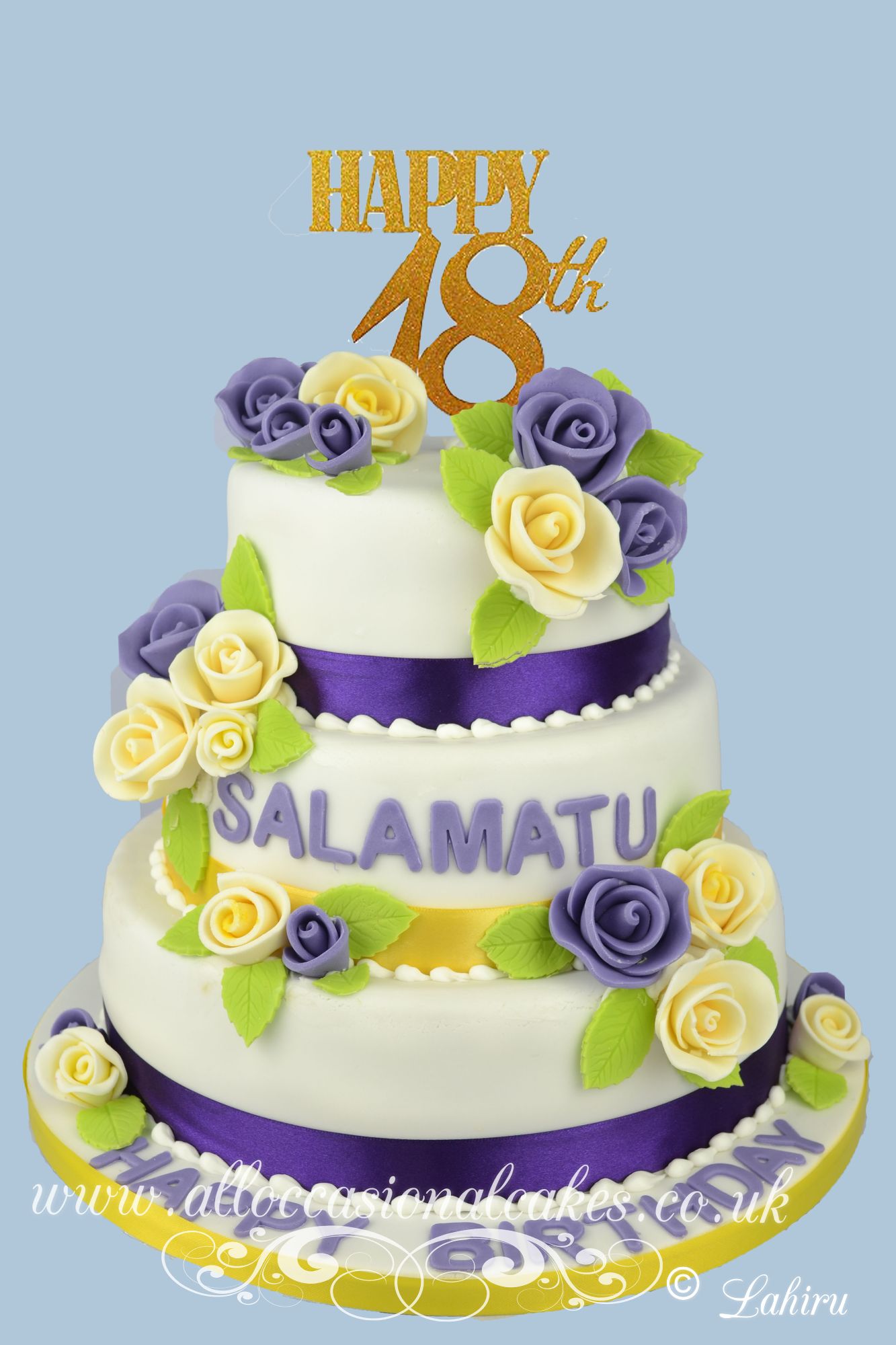 lilac and yellow 18th birthday cake