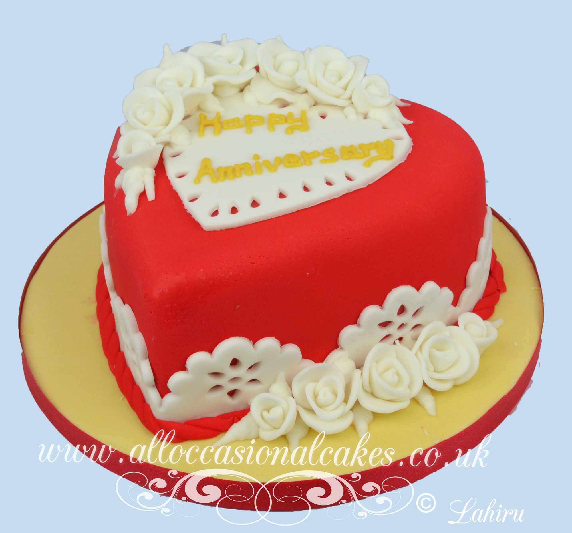 red heart anniversary cake