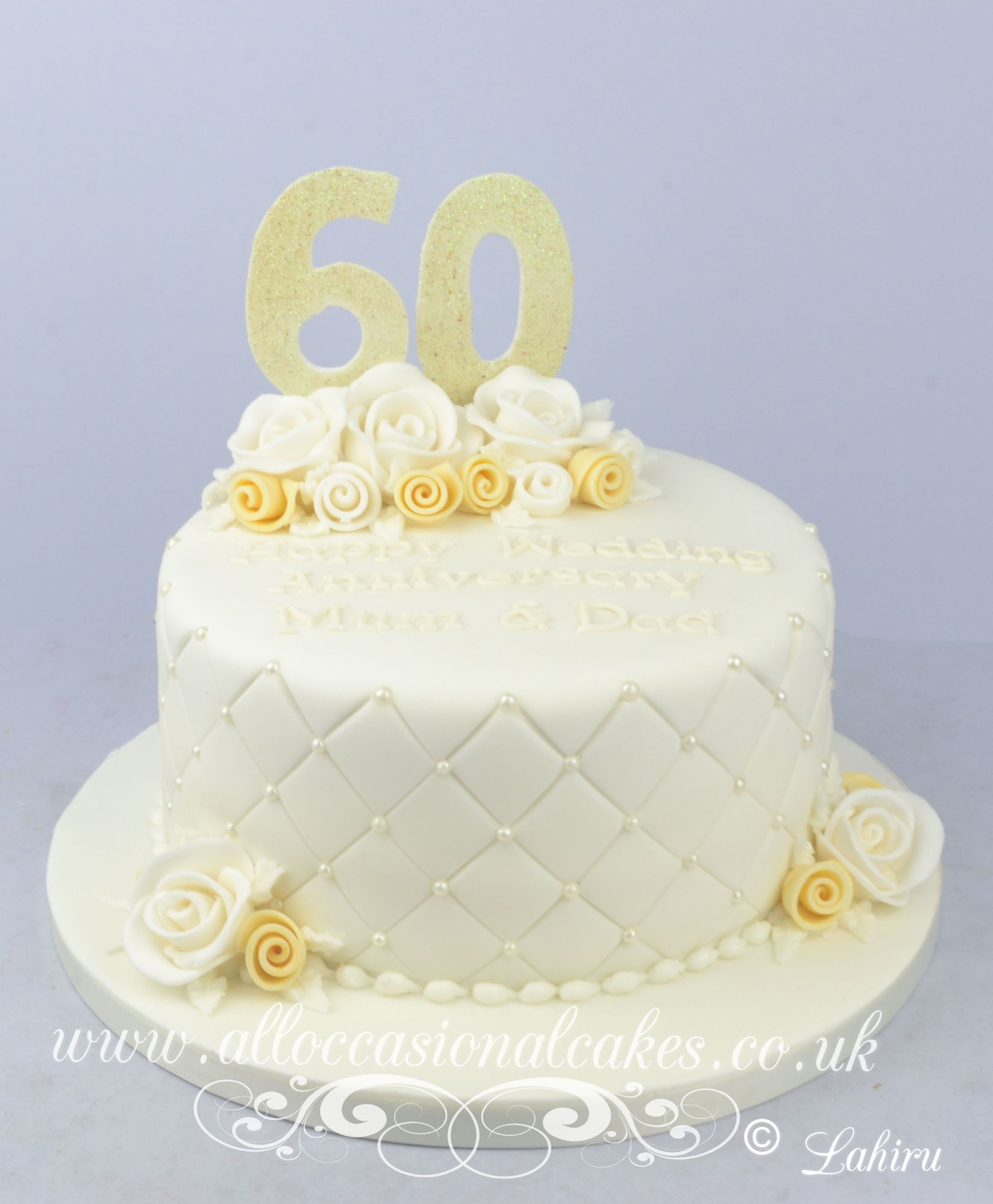 60 th yellow rose birthday cake