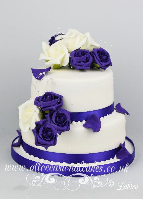 purple 2 tier wedding cake