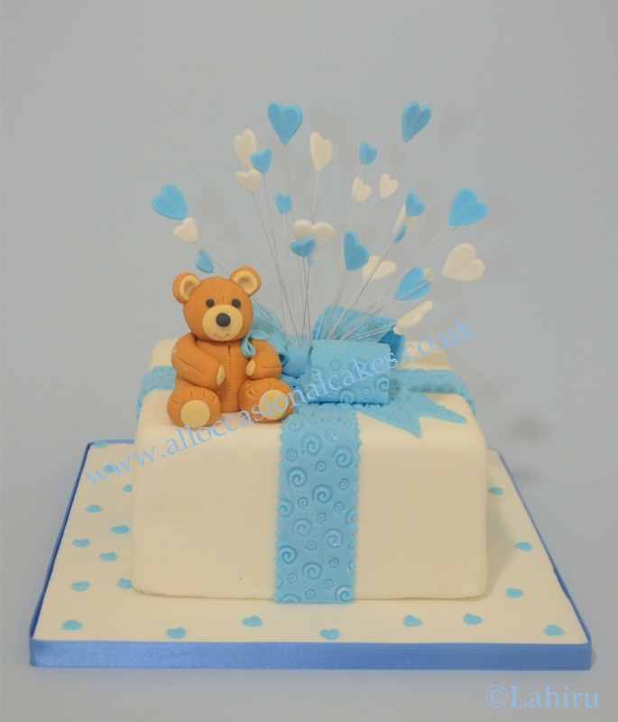 teddy bear christening cake for boy