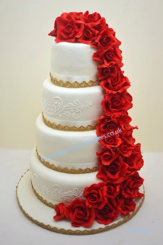 asian wedding sugar rose cascade wedding cake