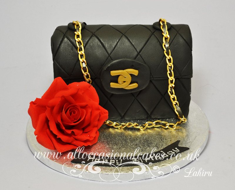 black Chanel handbag birthday cake