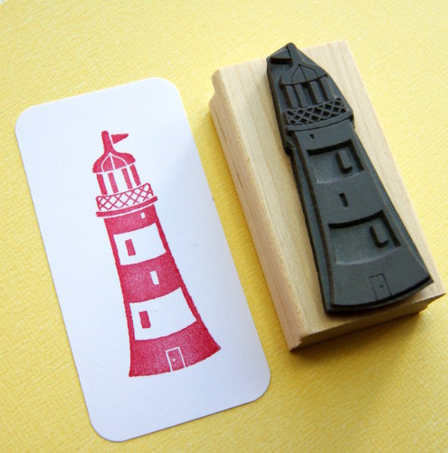 Lighthouse Hand Carved Rubber Stamp