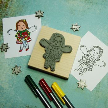 Colour-Me-In Fairy with Stocking Rubber Stamp 