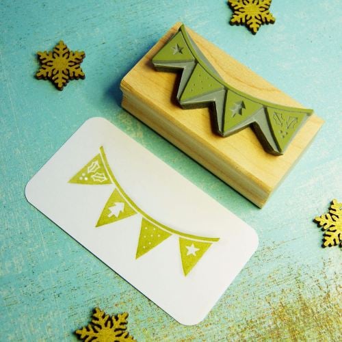 BLACK WEEKEND DEAL Christmas Bunting Hand Carved Rubber Stamp