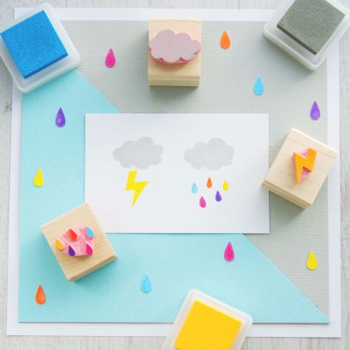 Rain Cloud set of 3 Hand Carved Rubber Stamps