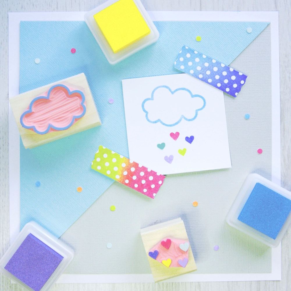 Cloud and Heartdrops set of 2 Rubber Stamps
