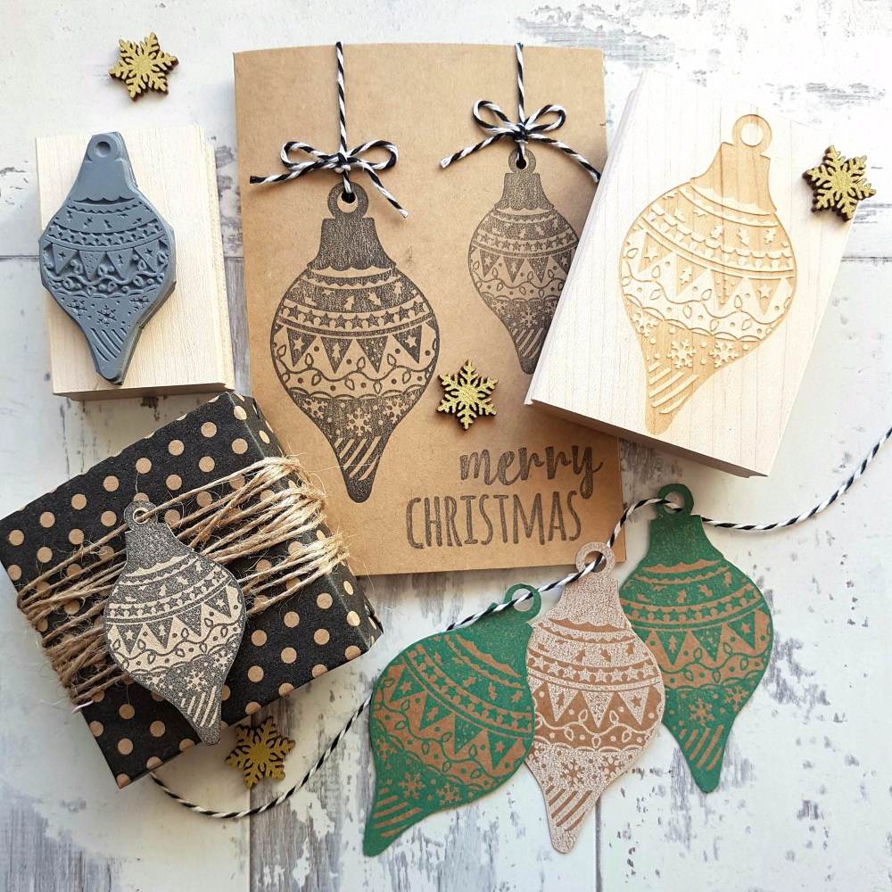 Christmas Drop Patterned Bauble Rubber Stamp 