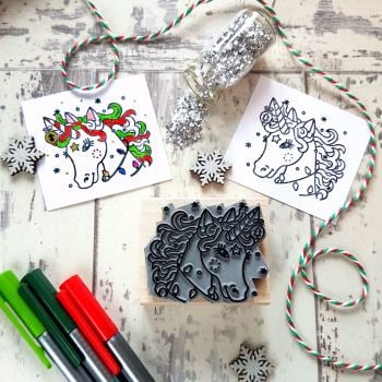 Colour-Me-In Christmas Unicorn Rubber Stamp 