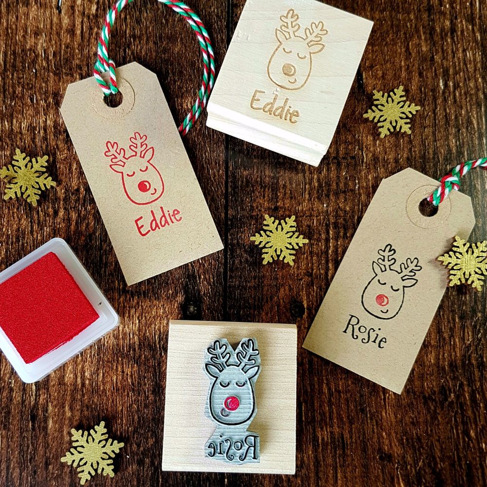 Personalised Christmas Reindeer Rubber Stamp
