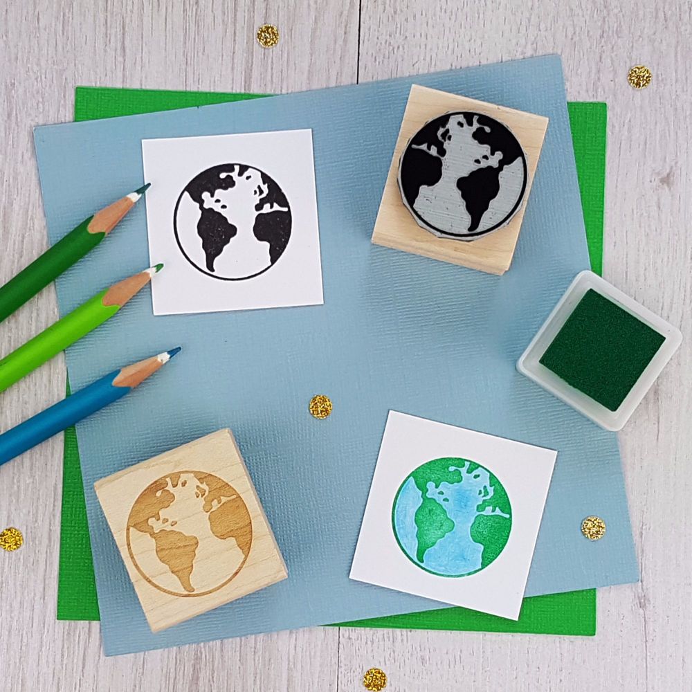 Earth World Globe Rubber Stamp