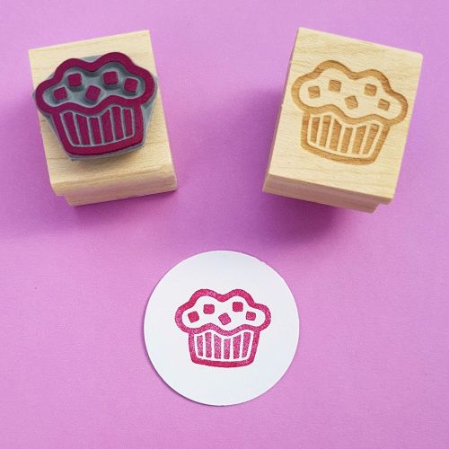 Chunky Choc Muffin Hand carved Rubber Stamp