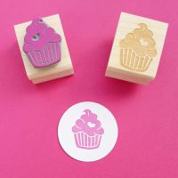 Iced Cupcake with Heart Rubber Stamp