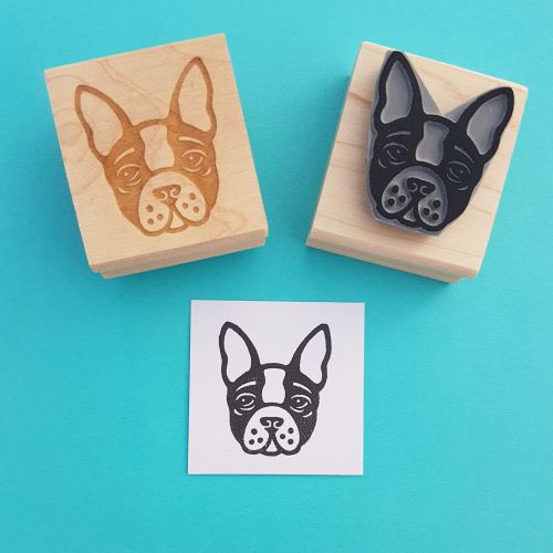 Boston Terrier Hand Carved Rubber Stamp