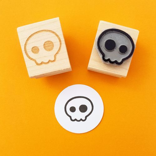 Mini Quirky Skull Hand Carved Rubber Stamp