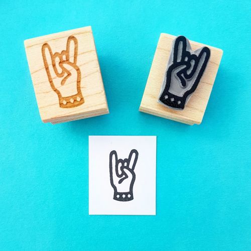 Rock 'n Roll Horns Hand Carved Rubber Stamp