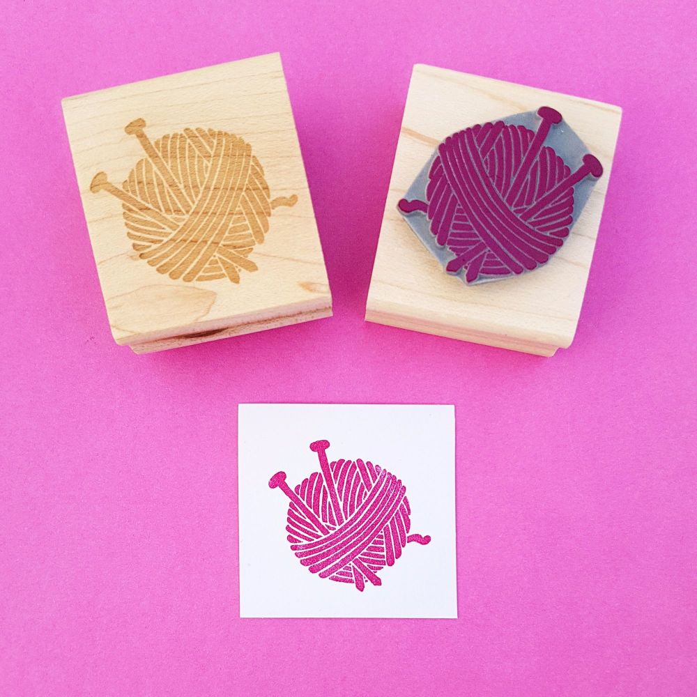 Yarn and Needles Rubber Stamp
