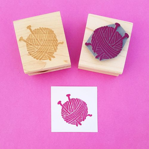 Yarn and Needles Hand Carved Rubber Stamp