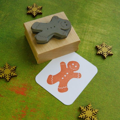 Large Gingerbread Man Hand Carved Rubber Stamp