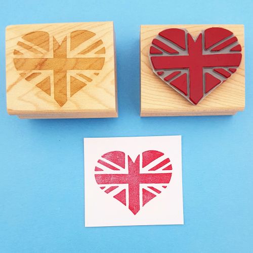 Union Jack Heart Hand Carved Rubber Stamp
