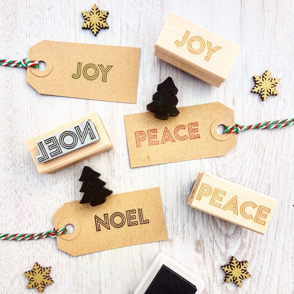 Christmas Joy, Peace and Noel Neon Sign Set of 3 Rubber Stamps 
