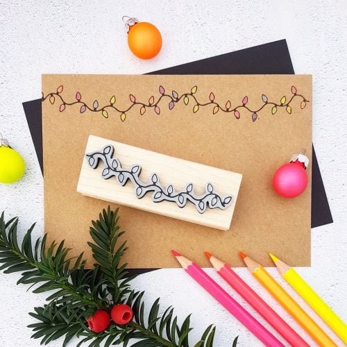 **NEW FOR 2017** - Christmas String of Tree Lights Rubber Stamp