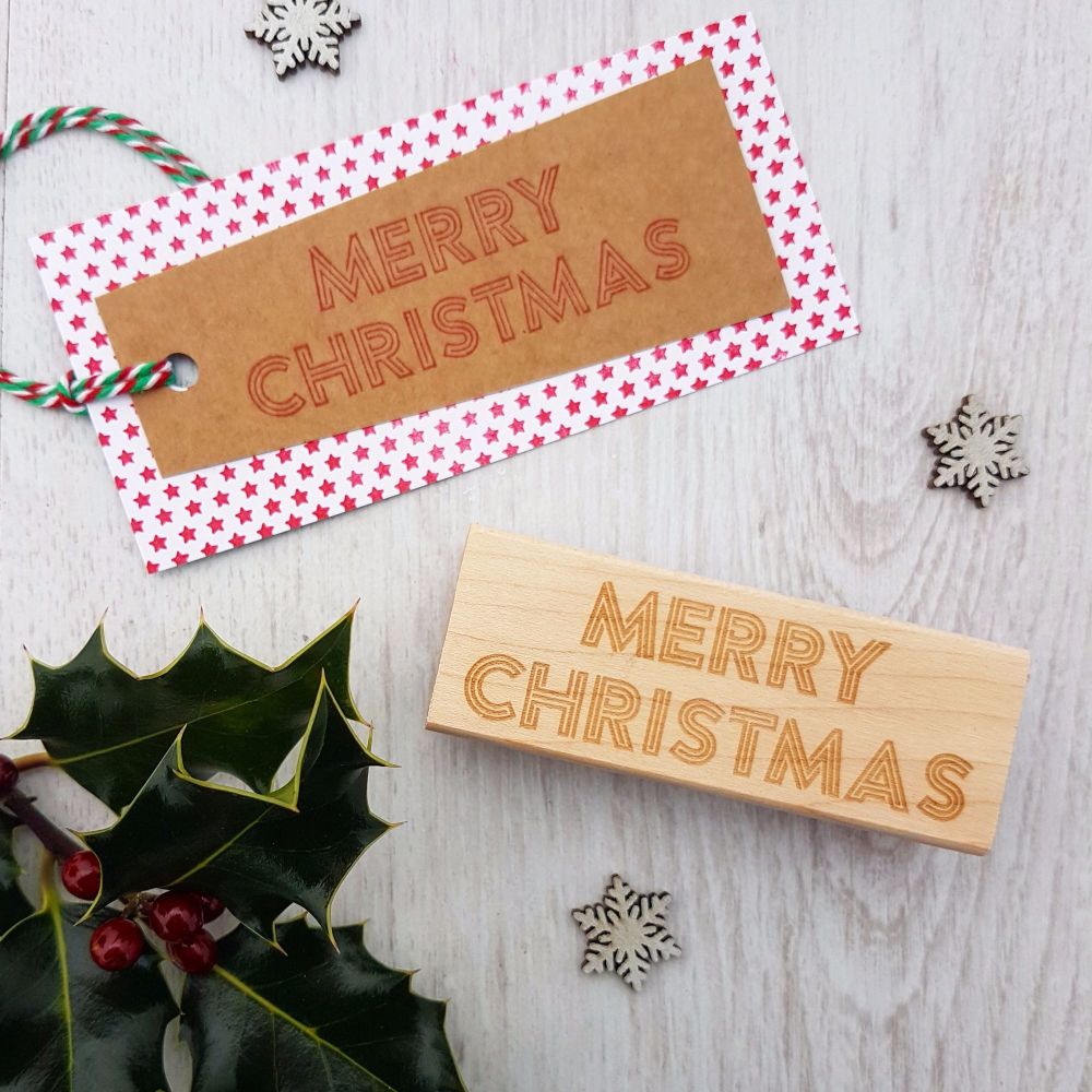 Merry Christmas Neon Sign Rubber Stamp 
