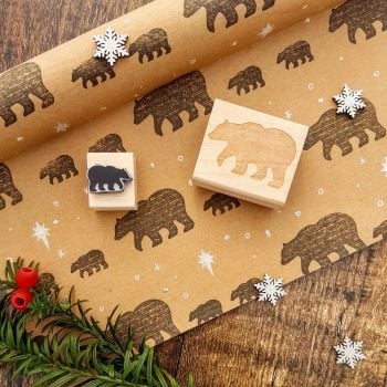 Christmas Mother and Baby Bear Rubber Stamp Set 
